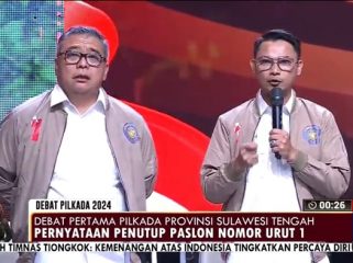 Pasangan calon Gubernur dan Wakil Gubernur Sulawesi Tengah nomor urut 1, Ahmad HM Ali (AA) - Abdul Karim Al Jufri (AKA) saat mengikuti 
debat kandidat terbuka pertama yang digelar Komisi Pemilihan Umum Daerah (KPUD) provinsi itu secara live di Metro TV, Rabu (16/10/2024) malam. Dok: Tangkapan Layar Metro TV 