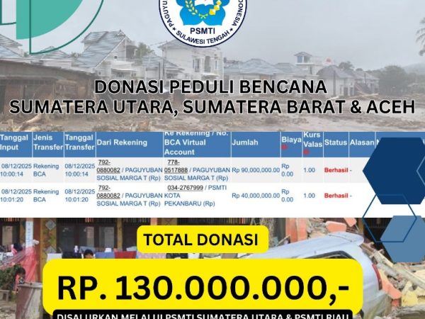 PSMTI Sulteng Salurkan Bantuan Rp130 Juta untuk Korban Banjir Sumatera